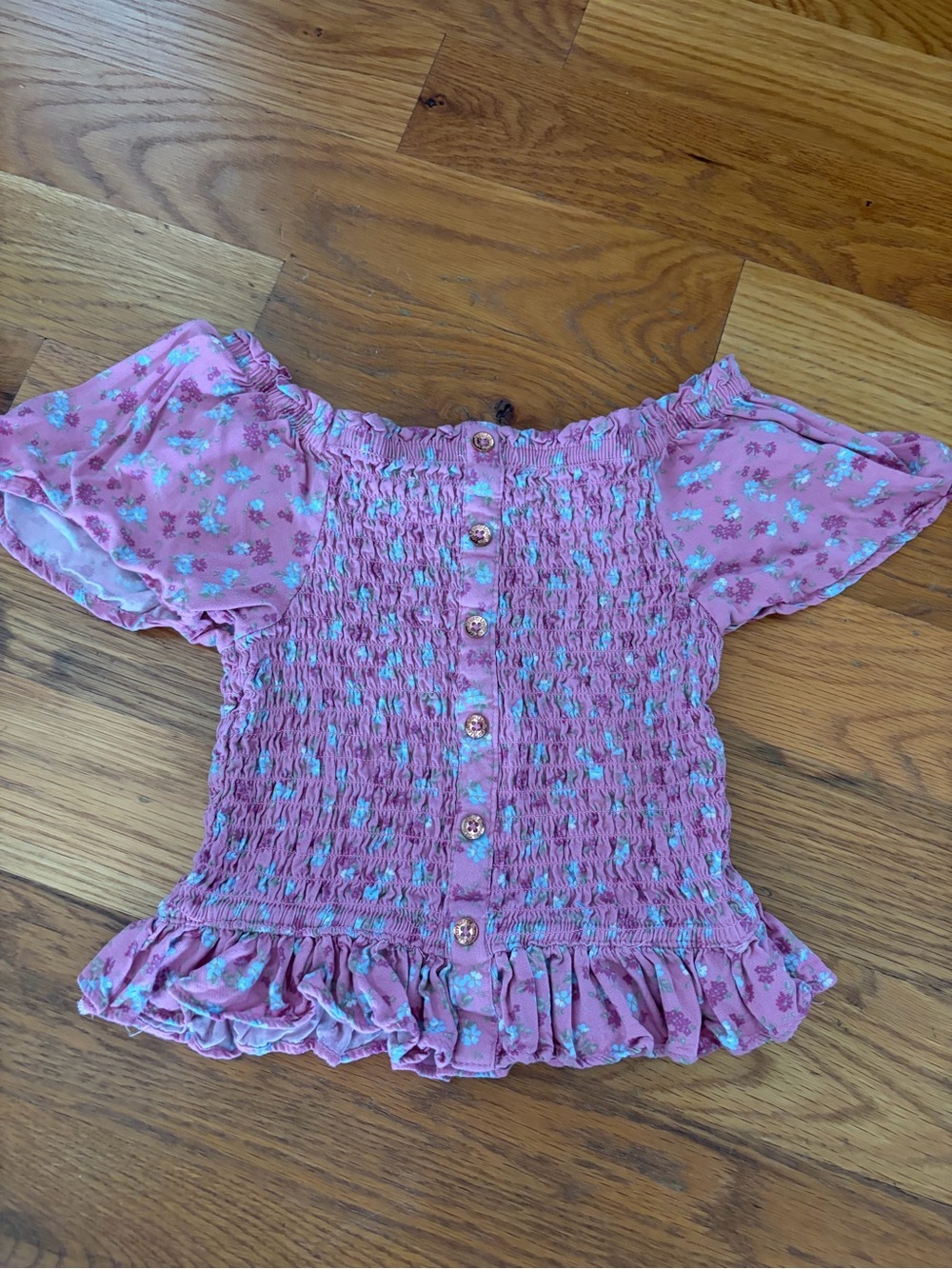 Pink Floral Smocked Off-Shoulder Kids Top